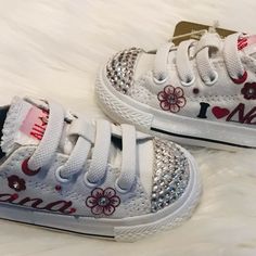 Nib Baby Toddler Bling Shoes Size 4 Converse Converse Decorated, Converse For Kids, Bling Converse, Shoes Size 4, Baby Bling, Converse White, Bling Shoes, Kids Converse, Converse Shoes