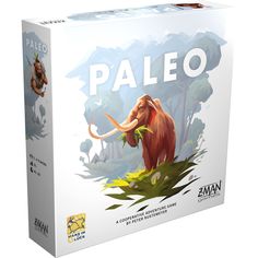 the board game paleo features an elephant and other animals in its natural habitat,