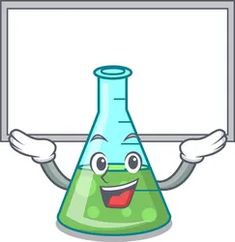 funny cartoon character of green flask holding a board vector illustration, no transcection