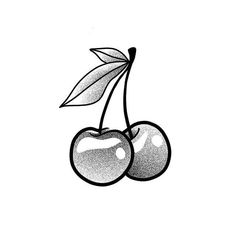 black and white drawing of two cherries