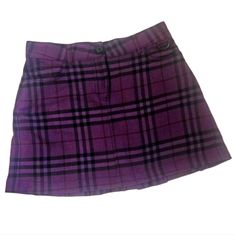 Euc - Purple & Black Plaid Skirt. Two Front Pockets, Pleated Back And Belt Loops. Made In Italy Size: Uk 8 / Us 6 Length Approx. 14.5" *Comes From A Smoke Free Home *Comes From A Pet Free Home *Purchase With Confidence, Downsizing My Wardrobe B2 Dark Purple Skirt, Black Plaid Skirt, Burberry Skirt, Home Purchase, Purple Skirt, My Wardrobe, Wool Skirt, Plaid Skirt, Wool Skirts