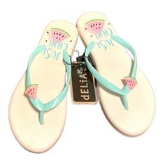 Womens Cute Watermelon Theme Thong Flip Flop With Sturdy Sole Nwt Adjustable Cute Flip Flops For Summer, Cute Adjustable Flip Flops For Summer, Adjustable Cute Flip Flops For Vacation, Watermelon Theme, Cute Watermelon, Shoes Woman, Flip Flop, Women's Shoes Sandals, White Blue