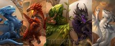 four different types of dragon like creatures