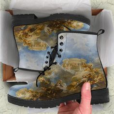 Renaissance painting Vegan Custom Leather Boots, Birthday Gifts for Her Casual Girl Shoes  * The design of these boots is meant to look like glitter, however there is no actual glitter on this product. * All of our Men's and Women's Faux Leather Boots are custom-made-to-order and handcrafted to the highest quality standards.  * Our unique designs are second to none. When is the last time you walked into a shoe store and found affordable boots in so many different, phenomenal designs.  * When you Custom Boots, Faux Leather Boots, Soft Textiles, Casual Girl, Custom Leather, Birthday Gifts For Her, Boot Shoes Women, Girls Shoes, Hiking Boots