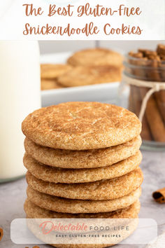 Stack of gluten free snickerdoodle cookies with milk and cinnamon sticks Paleo Snickerdoodles, Gluten Free Snickerdoodle Cookies, Snickerdoodles Cookies, Snickerdoodle Cookies Recipe, Snickerdoodle Cookie Recipe, Snickerdoodles Recipe, Gluten Free Snickerdoodles, Cookie Deserts, Snickerdoodle Cookie