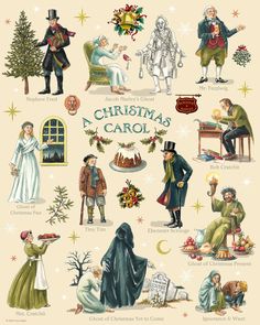 a christmas card with people dressed in old fashioned clothing