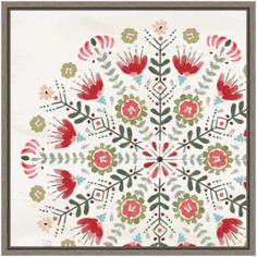 a white and red flowered design with brown border