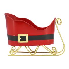 a red and black sleigh with gold accents