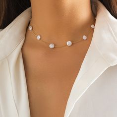 Material: Imitation pearl Fashion Element: Round Style: Europe and America Chic Pearl Chain Choker, Pearl Drop Chain Necklace For Party, Baroque Pearl Necklace For Parties, Thick Chain Necklace, Y2k Jewelry, Chunky Chain Necklaces, Neck Accessories, Big Pearl, Goth Jewelry