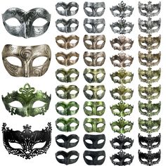 PRICES MAY VARY. Package include: come with 40 pieces vintage masquerade masks in 4 different styles and 5 colors,they are black, gold, silver, coppery and bronze，10 pieces for each color， every single masquerade mask has it's own fascination, sufficient quantity and various styles can meet the diverse needs of occasions，suitable for both men and women Premium material: Lusy DM masquerade masks are made of high quality plastic, durable and lightweight, the perfect face contour design and high qu Couples Masquerade Masks, Mask Venetian, Masquerade Ball Mask, Mascaras Halloween, Halloween Ball, Party Mask, Mask Masquerade, Masquerade Masks, Venetian Masks