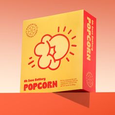 A box of Oh Sooo Buttery popcorn on a red gradient background Popcorn Package Design, Pop Art Packaging Design, Creative Packaging Design Food, Red Packaging Design, Popcorn Illustration, Asian Packaging, Popcorn Logo, Retro Popcorn, Popcorn At Home