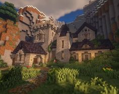 Mountainside Castle, Big House Ideas, Minecraft Big House Ideas, Minecraft Big House, Minecraft Dwarven, Big Minecraft Houses, Mind Craft