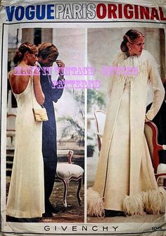 70s Vintage Vogue sewing pattern B38 Dress Coat Evening Wedding by Givenchy | eBay Dior Sewing Patterns, Formal Dress Sewing Patterns, 70s Dresses Formal, Wedding Dress Coat, Evening Gown Pattern, Vintage Vogue Sewing Patterns, Coat Pattern Sewing, Pattern Wedding, Wedding Dress Patterns