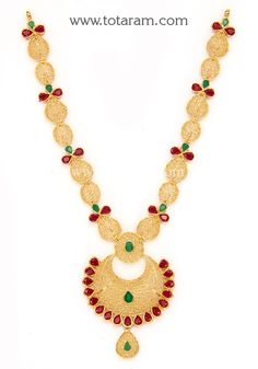 22 Karat Gold Necklace for Women with Color Stones - 235-GN4552 - in 22.650 Grams for USD $1794.33. 
Made in India by Totaram Jewelers Online this product is in Gold - 22 Karat BIS Hallmark 916 KDM Gold  & is an excellent gift for Adult - Women. Ships fully insured with secured guaranteed delivery for free with your order over $250 from New Jersey USA & comes with 30 days exchange policy. 22k Gold Necklace, Gold Necklace For Women, Temple Jewelry Necklace, 22k Gold Jewelry, Womens Chokers, Color Stones, Gold Necklace Women, Gold Jewelry Indian, Temple Jewellery