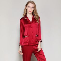 Womens 100Silk Stain Pajamas Sets 2019Spring Women Pajama Sets Long