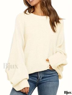 Bjux - Premium Womens Solid Oversized Crew Neck Sweater with Casual Batwing Sleeves and Slouchy Pullover Design Oversized White Acrylic Top, Oversized Acrylic Crew Neck Top, Oversized Long Sleeve Acrylic Top, White Batwing Sleeve Top For Winter, Cream Batwing Sleeve Sweater For Fall, Seasons Winter, Pullover Designs, Batwing Sleeve, Bat Wings