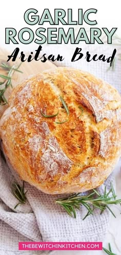 garlic rosemary artisan bread with text overlay