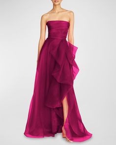 Get free shipping on Theia Teresa Draped Strapless Gown at Neiman Marcus. Shop the latest luxury fashions from top designers. Red Green Dress, Train Christmas, Draped Gown, Gown Elegant, Draped Bodice, Drape Gowns, Dresses Formal Elegant, Looks Party, Evening Gowns Elegant