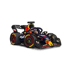 the red bull racing car is painted in black and yellow