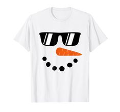 a white t - shirt with an image of a snowman's face wearing sunglasses