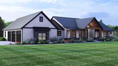 this is an artist's rendering of the modern farmhouse style house plans for small homes