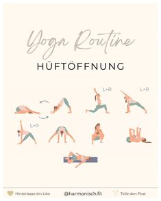 the yoga routine is shown in this poster