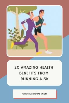 two people running together with the text 20 amazing health benefits from running a 5k