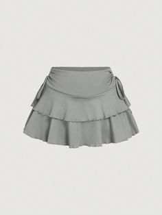 Women's Solid Color Side Drawstring Waist Layered Hem Grey Skirt Grey Casual,Sexy   Knitted Fabric Plain Layered/Tiered High Stretch  Women Clothing, size features are:Bust: ,Length: ,Sleeve Length: Fitted Beach Skirt In Solid Color, Fitted Drawstring Skirt For Vacation, Fitted Vacation Skirt With Drawstring, Stretch Skirt With Drawstring For Vacation, Summer Party Mini Skirt With Drawstring, Fitted Mini Skirt With Drawstring For Summer, Spring Tie-side Swim Skirt, Stretch Drawstring Skirt For Beach, Stretch Beach Skirt With Drawstring