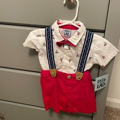 We Never Got To Wear But Soo Cute!! 4 Piece Set New With Tags. Bow Tie And Suspenders Are The Cutest! Casual Cotton Set For First Birthday, Casual White Sets For First Birthday, Cute Red Top For First Birthday, Red Cotton Top For First Birthday, Cute Red Tops For First Birthday, Red Casual Playtime Sets, Juicy Couture Pink Tracksuit, Tie And Suspenders