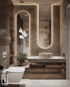 a modern bathroom with marble walls and flooring