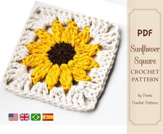 the sunflower square crochet pattern is shown