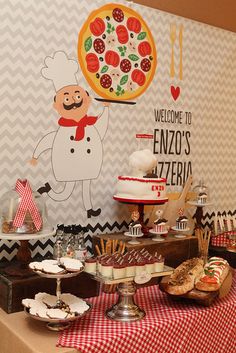 a collage of photos with different food items and decorations on display at a party