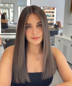 One Length Haircuts, One Length Hair, Sleek Short Hair, Brown Hair Looks, Brown Hair Inspo, Straight Hair Cuts, Brown Hair Balayage, Haircuts For Medium Hair