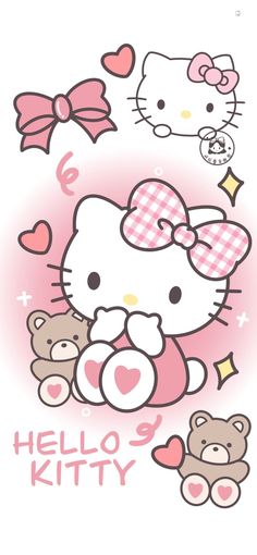 an image of hello kitty with her teddy bear and hearts on the back of it