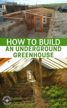 the cover of how to build an underground greenhouse with green house plans and pictures on it