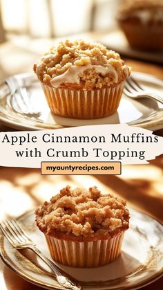 apple cinnamon muffins with crumb topping on a plate