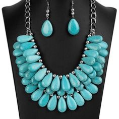 Costume Jewelry Featuring Generous Amounts If Turquoise Stones Casual Turquoise Jewelry For Party, Blue Casual Jewelry For Spring, Casual Blue Jewelry For Spring, Paparazzi Fashion, Pink Heart Necklace, Silver Necklace Statement, Free Earrings, Turquoise Stones, State Fair