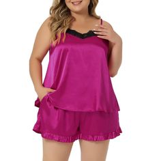 Agnes Orinda is A plus-size brand inspired by the needs of its customers. It can suit you on various occasions, showing your curves through appropriate tailoring, and the comfortable fabric allows you to enjoy a pleasant experience. The pajama set for women is easy to put on and take off and to fit as well as you like without riding up or twisting. Pajamas set lingerie set smooth sleepwear cami polka dots shorts set woman pajamas nightwear 2 piece sleepwear set is not only suitable for sleeping Woman Pajamas, Short Satin, Shorts Sets, Comfortable Pajamas, Perfect Curves, Pajamas Sets, Plus Size Brands, Polka Dot Shorts, Satin Pyjama Set