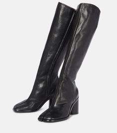 Find MAISON MARGIELA Tabi Leather Knee-high Leather Boots on Editorialist. Upper: lamb leather. Lining: leather. Sole: leather insole and sole. Toe shape: square toe. Closure: zipped side. Made in Italy. Knee High Tabi Boots, Knee High Boots Png, Maison Margiela Tabi Boots, Folk Goth, Margiela Tabi Boots, Margiela Boots, Grunge Chic, Pretty Heels, Tabi Boots