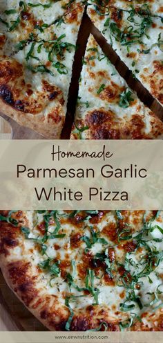 homemade parmesan garlic white pizza on a cutting board