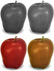 an apple is shown in four different colors and sizes, including red, green, yellow or orange