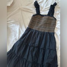 Brand New Condition. Worn Once Black Sleeveless Sundress For Beachwear, Sleeveless Black Sundress For Beachwear, Black Sleeveless Beachwear Sundress, Sleeveless Black Beachwear Sundress, Black Spring Sundress Beachwear, Black Beachwear Sundress For Spring, Black Summer Dress For Vacation, Fitted Black Sundress For Vacation, Black Fitted Sundress For Beach