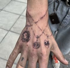 a person's hand with tattoos on it