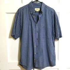 Nwot Excellent Condition Button Down Blue Small Plaid Short Sleeves One Front Pocket Blue Button-down Shirt For Casual Gatherings, Blue Buttoned Shirt For Casual Gatherings, Blue Button Shirt For Casual Gatherings, Blue Button-up Shirt For Casual Gatherings, Plaid Casual Tops For Business, Plaid Casual Top For Business Casual, Plaid Tops For Business Casual, Plaid Button-up Short Sleeve Shirt, Plaid Short Sleeve Button-up Shirt