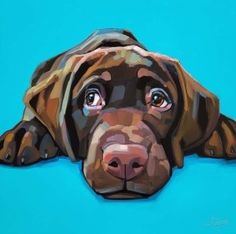 a painting of a dog's head on a blue background