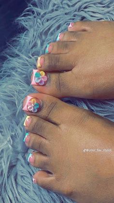 Nails Acrylic Toes, Acrylic Toes Ideas, Cute Acrylic Toes, Nail And Toes Matching Ideas, Spring Toes