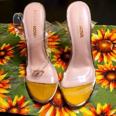 New Never Worn! Size 8.5. Spring Gold Sandals With Contrasting Heel Counter, Chic Spring Heels With Clear Strap, Gold Heels With Clear Strap For Spring, Gold High Heels With Clear Strap, Spring Heels With Clear Strap And Round Toe, Fashion Nova Shoes, Shoes Women Heels, Fashion Nova, Sandals Heels