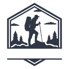 a man with a backpack hiking in the mountains silhouetted on a white background illustration