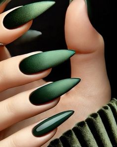 Green Fall Nail Designs, Forest Green Nails, Green Nails Designs, Digital Nail Art, Matte Green Nails, Matte Acrylic Nails, Nail Picking, Lace Nail Art, Usa Nails