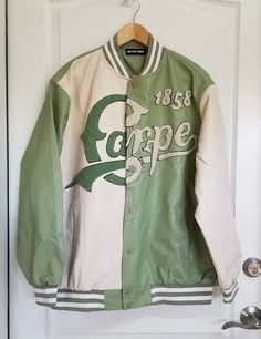 Moon Bear, Jacket Ideas, Aelfric Eden, Clothing Aesthetic, Baseball Varsity Jacket, Racing Jacket, Green Beige, Boys Jacket, Baseball Jacket